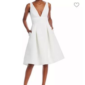 Amsale Faille V-Neck Fit-and-Flare Dress (shortened)